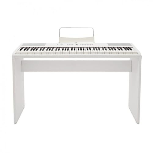 SDP-2 Piano de Escenario Gear4music + Soporte, Blanco | Piano Digital Contrapesado de 88 Teclas con Soporte Blanco Mate, Altavoces Estéreo Integrados, Ocho Voces, RCA y MIDI