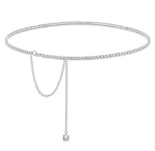 Crystal Rhinestone Waist Chain - Adjustable Silver Belly Chain for Women