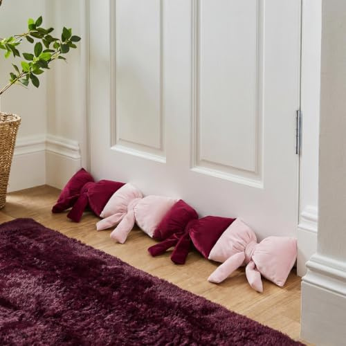 OHS Bow Shaped Door Draught Excluder 90cm Cold Air Stopper, Pink/Burgundy | Decorative Home Accessories Noise Blocker Draught Excluder for Doors Bottom Energy Saving Draft Excluder Cushion Wind Stopper