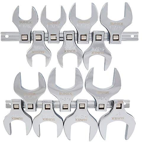 Sunex Tools 9721A Juego de llaves jumbo SAE Crowfoot de 1/2 pulgada, 1-1/16 pulgadas - 1-3/8 pulgadas, totalmente pulidas, 14 piezas (incluye riel de almacenamiento)