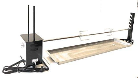 Tournebroche électrique géant avec 'vitesse variable- plat Lèche-frite -Broche section hexagonale Longueur cm 120 avec 2 fourchettes Charge maximale 40 kg