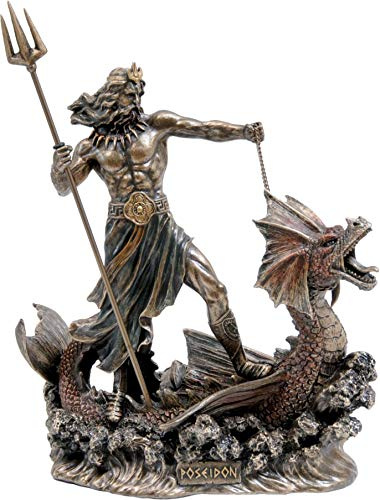 GreekCretanShop Ancient Greek God of The Sea Poseidon/Neptune on a Dragon (Decorative Bronze Statue/Sculpture 20cm / 7.87inches)