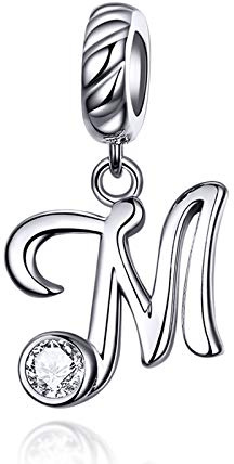 LaMenars 925 Sterling Silber A-Z Buchstaben Charms Dangle | Initial Alphabet Anhänger mit Zirkonia, passt Europa Charm Armband Halskette Geschenke für Frauen