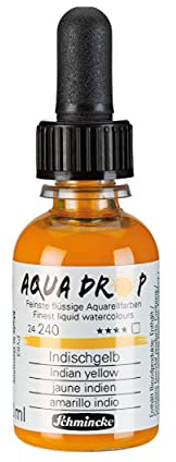 Schmincke - AQUA DROP, flüssige, pigmentbasierte Aquarellfarbe, Indischgelb in 30 ml-Pipettenflasche, 24240034, für Aquarellmalerei, Urban Sketching, Kalligrafie, Handlettering, lichtecht