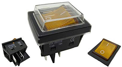 Einbau Wippschalter 30A 250~ mit Wasserdichte Abdeckung, 2 polig (4pin) gelb (2)