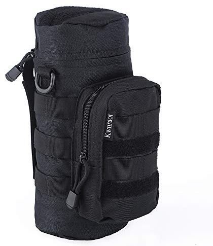 Molle Water Bottle Holder, Tactical Water Bottle Pouches for Backpack with D-Ring Hook (Black)