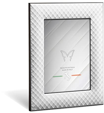 Cornice Portafoto da Tavolo in Metallo Smaltato con Lavorazione Intrecciata trama a rete. Idea Regalo. Bianco