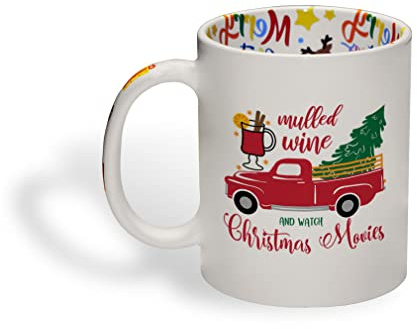 Ceramic Christmas Coffee Mug 11 Ounces Mulled Wine and Watch Christmas Movies Style B Funny Tea Cup Christmas Movies Design Only Design Only
