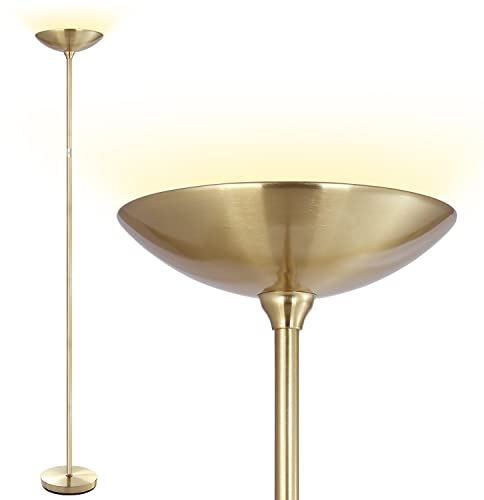 BoostArea Floor Lamp,Torchiere Standing Lamp,20W 2000LM LED Tall Floor Lamp,Stepless Dimmable,Touch Control,50000hrs Lifespan,Pale Floor Lamps for Living Room,Standing Lamps for Bedroom,Gold