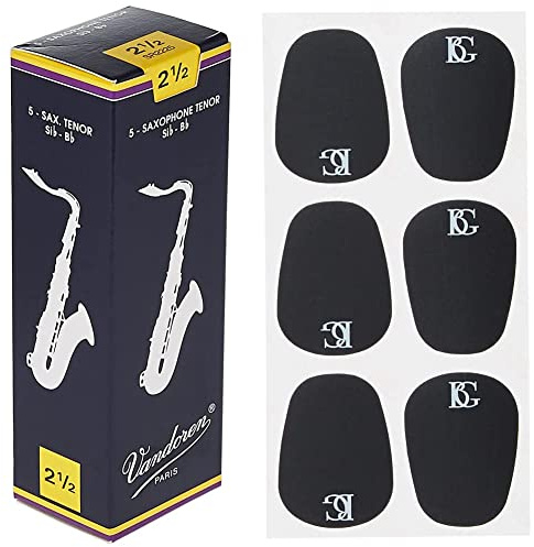Vandoren SR2225 Box 5 Blätter Traditional 2.5 Sax Tenor & BG A10L - Bissplatte für Klarinette und Saxophon Schwarz, Groß 0,8mm (6x)