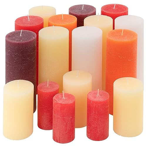 9 kg Set Paket Rustic Stumpenkerzen 17 Stück durchgefärbt Farbmix gemischt mehrfarbig verschiedene Größen Stumpen Kerzen duftfrei