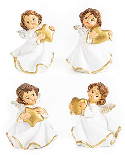Logbuch-Verlag Lot de 4 figurines d'ange dorées blanches avec cœur et étoile - Cadeau de Noël - Cadeau de Noël - Décoration
