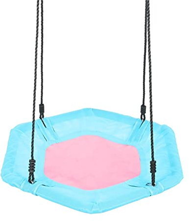 KIZQYN Schaukeln 40-Zoll-Sechseck-Swing-Textilene-Swing mit 2 Karabinern einstellbare Seil-Untertassenbaumschwingen (Rosa Blau) Multifunktions Trapeze