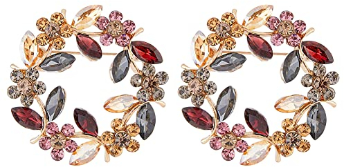 DICOSMETIC 2 Stücke Blumenkranz Brosche Kristall Hochzeit Brosche Blumen Broschen Pins Vintage Braut Kristall Brosche Hochzeitsstrauß Broschen Legierung Anstecknadel Für Kleidung
