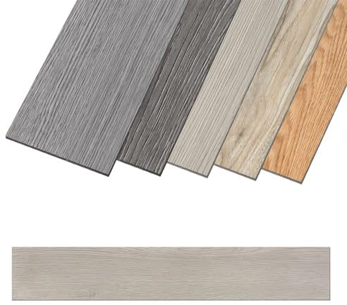 Aufun Selbstklebender PVC Bodenbelag Vinyl Fliesen, Wasserdicht, Rutschfest, Bodenaufkleber Fliesen Für Küche Bad Wohnzimmer Wohnbereich Einfache Verlegung (Weiß oak, 18 Stück 2,51m²)