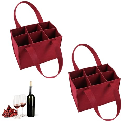Herfair 2 Stück Herrenhandtasche Filz Flaschentasche,Flaschentasche mit 6 Fächer,Filz Bottle Bag Männerhandtasche Flaschen Tasche Filztasche Weinflasche Tasche (2 Stück rot)