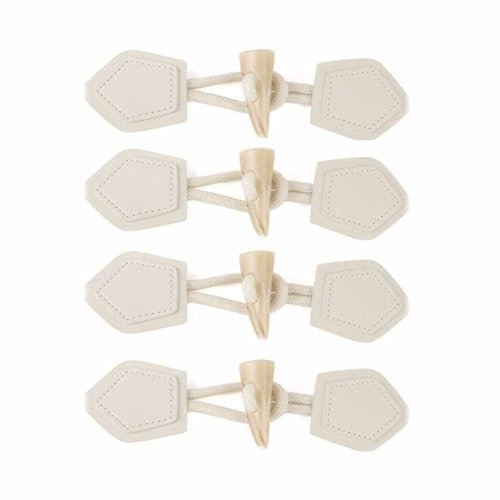 SHTGOI 4 Paar Leder Harz Knebelverschlüsse Horn Knebelknöpfe zum annähen Leder Horn Toggle Tasten PU Lederknöpfe mit Verschluss Resin Nähknöpfe für Mantel Strickwaren Jacke Kleidung Weiß