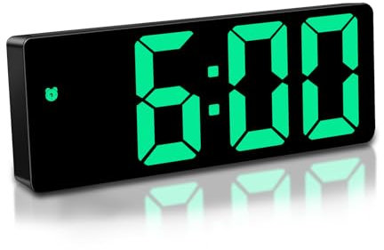 Mardiko Digital Alarm Clock Bedside Mains Powered Battery Alarm Clocks for Bedroom, Electric LED Alarm Clock Silent Non Ticking with Snooze Date Temperature Adjustable Brightness for Adult Kids, Green