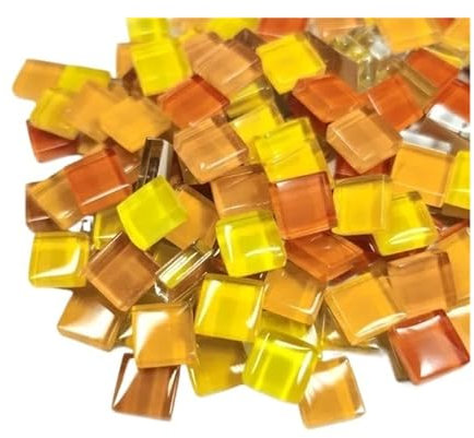 Tesselles mosaique 100 pièces, carreaux de mosaïque en verre carrés de 1 cm, matériaux de processus de mosaïque à faire soi-même Mosaique verre (Color : Mixed yellow orange)