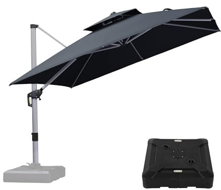 PURPLE LEAF Parasol Déporté 3 x 3 m Carré avec Pieds, Parasol de Jardin Extérieur à Toit Double Rotatif 360°, Pour Terrasses, Terrains de camping, Restaurants Extérieurs, Gris acier