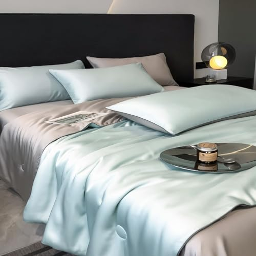 Pevfeciy Sommerbettdecke 200 X 230Cm Microfaserbettdecke - Kühlende Sommerdecke Für Erholsamen Schlaf - Leicht, Atmungsaktiv Und Vielseitig Einsetzbar,Hellblau/grau