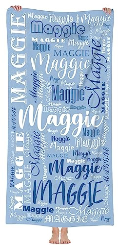 Jodimitty Strandtuch Personalisiert Name Mikrofaser/Polyester Baumwolle Strandtuch Sandfrei Schnelltrocknend Leicht, Alle Text Muster Strandhandtuch, 60x120cm/76x152cm/90x180cm (Hellblau)