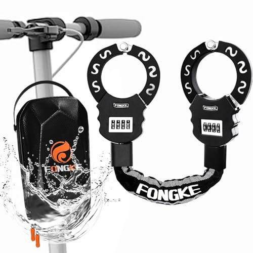 Antivol Trotinette Electrique, Serrure à Code à 4 Chiffres, Cadenas Menottes avec 3L Sac de Rangement, 25.6inch Chaînes Antivol pour Trotinette Electrique, Bicyclette(Noir)