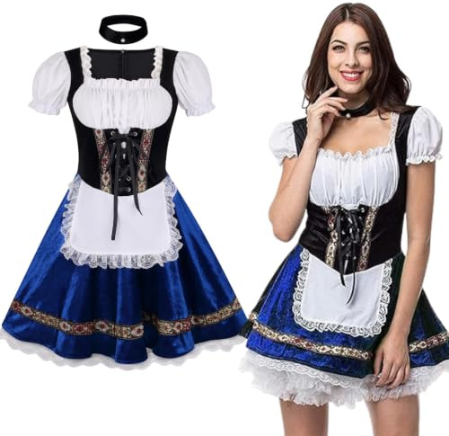 maxToonrain Oktoberfest-outfit för kvinnor, tysk, öl, bayersk, traditionell, kortärmad, sammet, halloween-dräkt, hembiträde, klänning för kvinnor