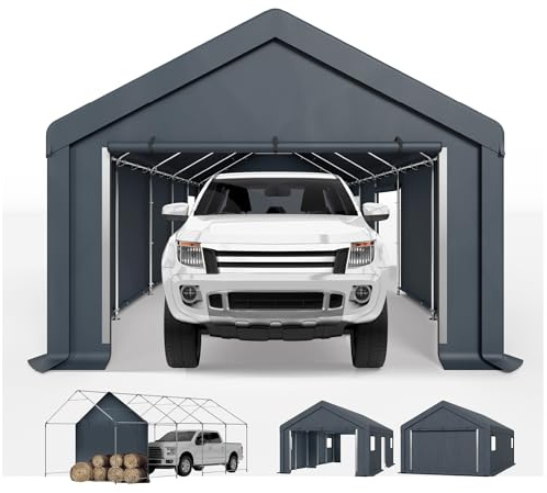 Sophia & William Carport Storage Shed 13x24 ft Portable, Heavy Duty Car Port Canopy Garage Shelter with Sidewalls and Roll Up Doors for Automobile Boat Motorcycle Bike, Gray