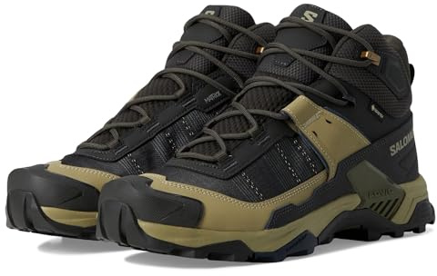 Salomon Men's X Ultra 5 Mid GTX Hiking Shoe, Peat/Gray Green/Blue Nights, 8 UK