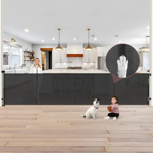 Reinforced 41 Extra Tall Pet Gate, 200 Retractable Baby Gates Extra Wide Retractable Dog Gate with Support Rods, Indoor Extra Long Baby Gate Retractable Fence Outdoor Garage Gates for Dogs, Black