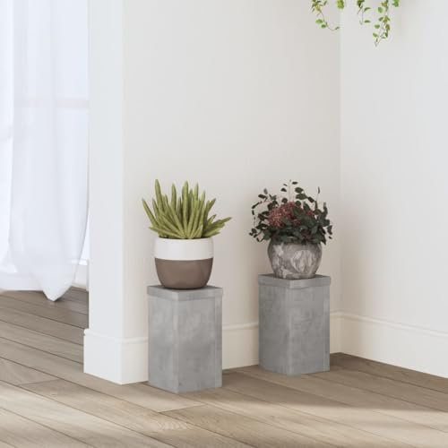 Homgoday Soporte para plantas, 2 unidades, soporte para flores, columna de flores, decoración para interiores, color gris hormigón, 10 x 10 x 18 cm, material de madera