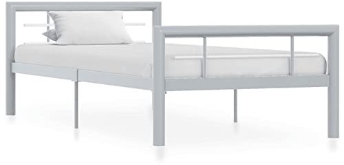 Sufrk Bettgestell Bett Bed Frame Betten Bettrahmen Tagesbett Grau und Weiß Metall 100 × 200 cm