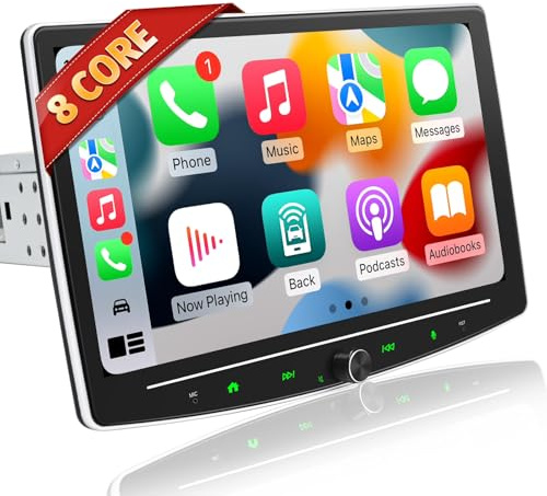 Android Autoradio Wireless CarPlay Android Auto, 8-Core Autoradio 1Din mit Bildschirm 10.1 Zoll Car Play Display Touchscreen Bluetooth 2G+32G WiFi 4G GPS DSP AM/FM RDS Auto Radio mit Rückfahrkamera