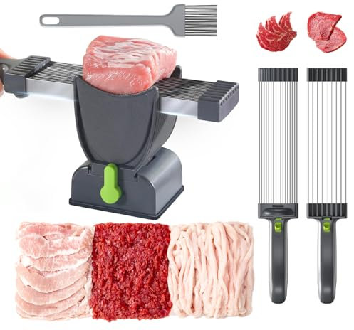 Qienci Meat Slicer, Manual Fresh Meat Cutter, Stainless Steel, Gray, 8 inches, For Home Cooking BBQ Hot Pot