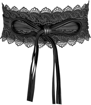 JJDreams Damen Schnüren Hüftgürtel Bowknot Damen Obi Bindegürtel Bowknot Breite Wickelgürtel Retro Bindegürtel,M,Schwarz