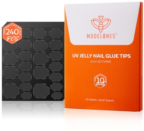 modelones Nail Adhesive Tabs 240pcs - UV Jelly Nail Glue Stickers for Press on Waterproof Breathable Double Sided Sticky Tabs Need Curing 10 Sheet 12 Sizes