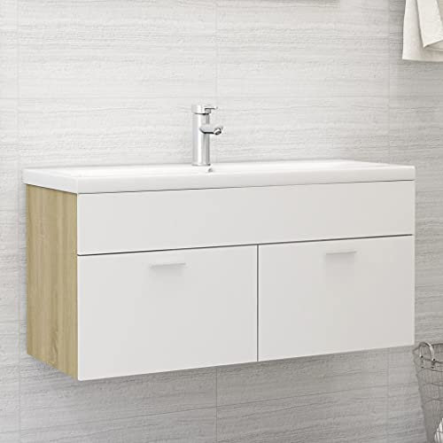 LLEZKBR Muebles select-Sink - Mueble para fregadero de madera de ingeniería (100 x 38,5 x 46 cm), color blanco y roble Sonoma
