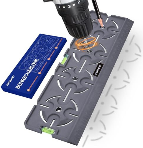 WEGLUST Drilling Template with Spirit Level and Ruler - Multifunctional Precision Tool for Socket, Flush-Mounted Box and Electrical Installation in Drywall (Grey)