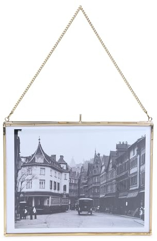 Fenzo Vintage Style 8x10 inch Landscape Brass & Glass Hanging Frames for Photos, Artwork, & Pressed Leaves, Floating Display Gold Frames, Elegant Design for Home Living Room Decor