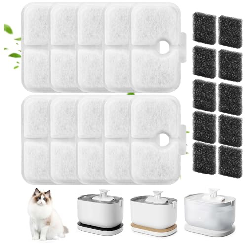 20 Stück Katzenbrunnen filter, Filter katzenbrunnen für Dockstream Trinkbrunnen für Katze PLWF105/PLWF115/PLWF005, Trinkbrunnen filter-Set, 10 Katzenfilter + 10 schwarze Schwämme