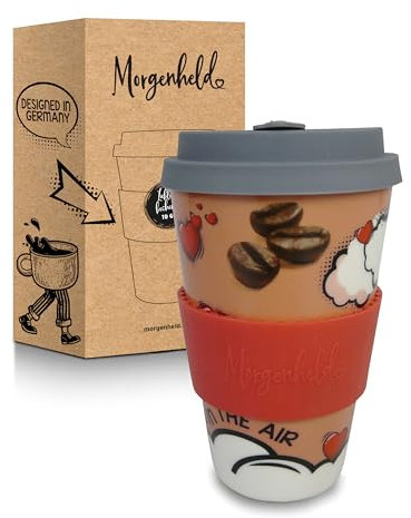 Morgenheld Coffee-to-go Gobelet « Love » 380 ml, en porcelaine, avec couvercle en silicone, sans BPA, durable, avec couvercle, emballage sans plastique, parfait pour le café, le thé et les
