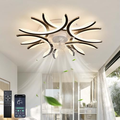 ZOMLBOF Intelligente Lampada Da Soffitto Con Telecomando, Dimmerabile Lampadario Memoria Protezione Degli Occhi Sala Plafoniera Nessuno Sfarfallio Cameretta Cucina, Nero