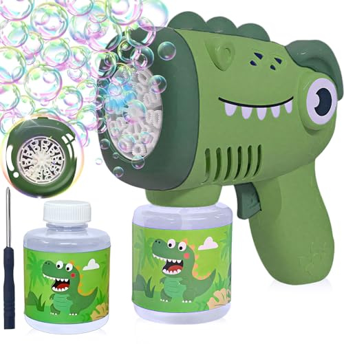 Bubble Machine Bubble Gun for Kids,20 Holes Dinosaur Bubble Maker for Kids,20000+ Bubbles Per Min Bubble Blower Gun Toy with LED Lights/Bubble Solution,Party Birthday for Boys Girls