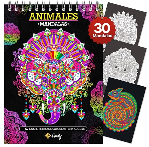 Finoly Libro Mandalas Colorear Adultos | Cuaderno Mandalas Adultos Animales