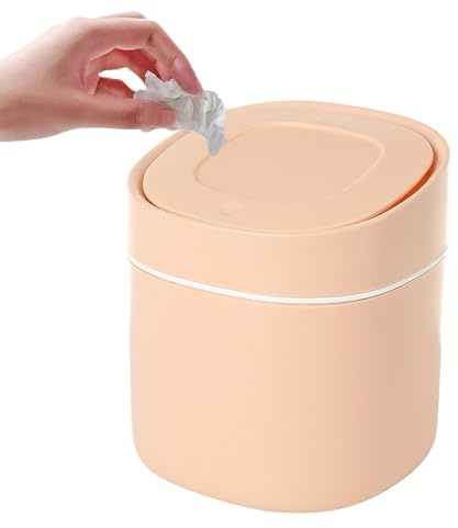 Aarcyye Desktop Mülleimer, 15x13,5cm Tischmülleimer Mit Deckel, Mini Mülleimer, Tragbar Abfallbehälter, Auto Mülleimer, für Küche, Büro, Eitelkeit Tische(Rosa)