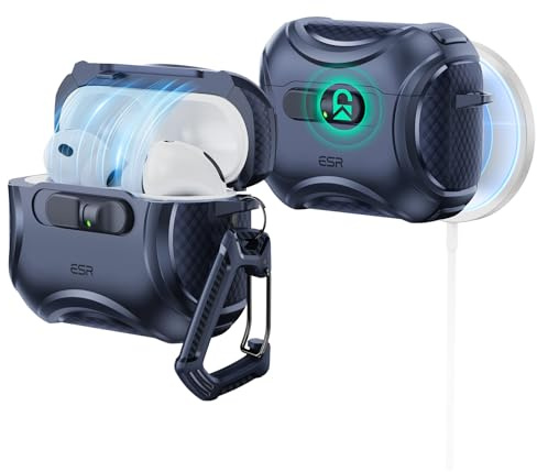 ESR Hülle für AirPods Pro 3, MagSafe kompatibel, Sturzsicherer Verschluss | Kompatibel mit AirPods Pro 3 USB-C (2025), mit einer Schutzhülle mit Sicherheitsschloss, Cyber FlickLock Serie, Blau