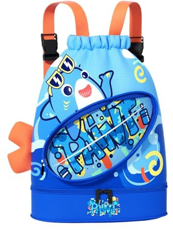 Baoblaze Mochila con cordón para Piscina Infantil con Compartimento para Zapatos, Bolsa de Gimnasio, Bolsa de natación separada para seco y húmedo, Mochila de, Azul