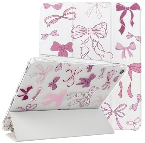 NITITOP Coque pour iPad Air 6e 11 Pouces M2 (2024), iPad Air 5/4 (2022/2020 5e/4e Génération 10,9 Pouces) Nœud Motif Rangement de Stylet TPU Protectrice Triple Stand Étui Housse Antichoc-Nœud Ruban