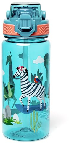 ANGVOOL Kids Water Bottles with Straw, 600ml Drinks Bottle for School Girls or Boys, BPA Free, Leakproof (Teal)